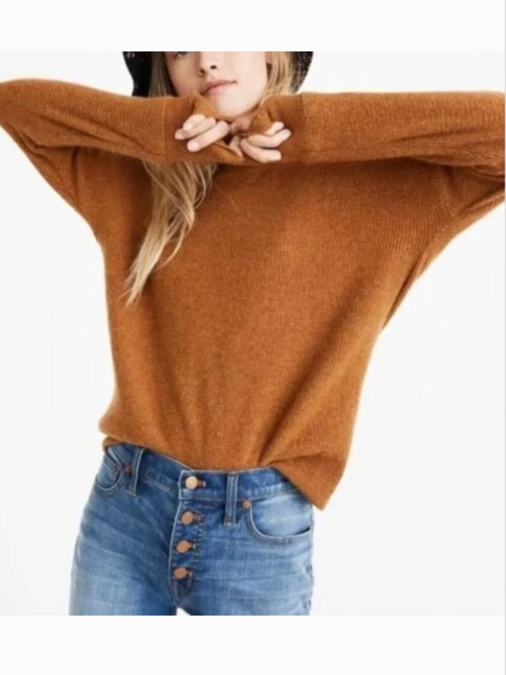 Madewell 100% Cashmere Crewneck Sweater Pumpkin/Burnt Orange XXS